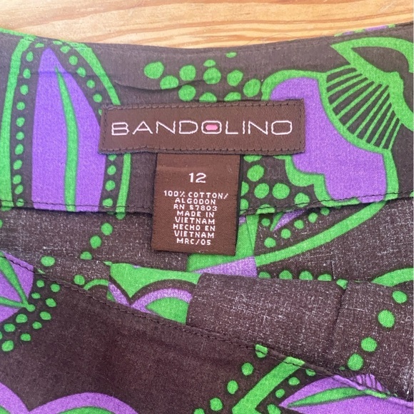100% Cotton Bandolino A-line Skirt with Pleats Brown and Purple Green Size 12 - Picture 8 of 14